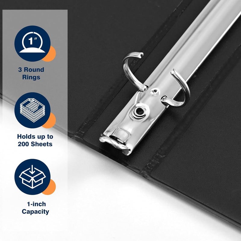 SUIN 1-inch 3 Ring Binder with 2 Interior Pockets, 1'' Basic Binders Holds US Letter Size 8.5'' x 11'' Paper - Versatile Binders for Office, Home, and School Use, 6 Pack (Black) - Image 3